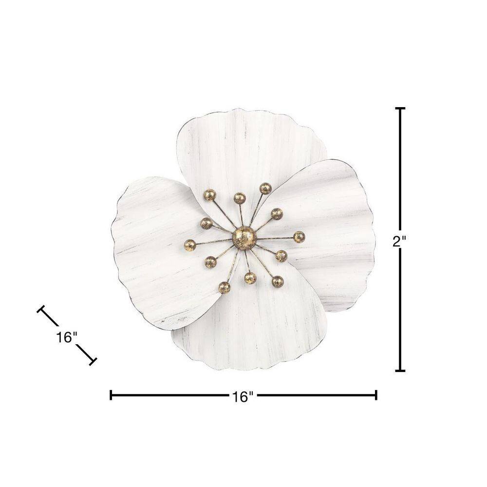 White 16" Iron Wall Flower Sculpture