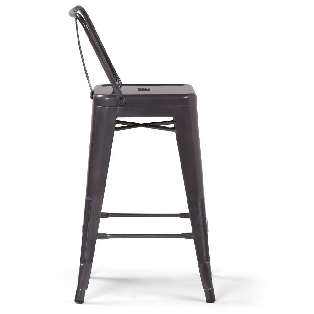 Rayne 24" Gray Industrial Metal Counter Stool, Set of 2