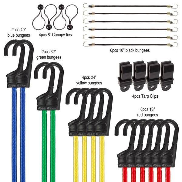 Bungee Cords with Hooks 26pcs Heavy Duty Bungie Cord Set 18" 24" 32" 40" colours 