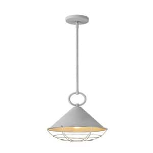 12.3 in. 60-Watt 1 Light Frosted Grey Finish Pendant Light with Metal Shape, No Bulbs Included