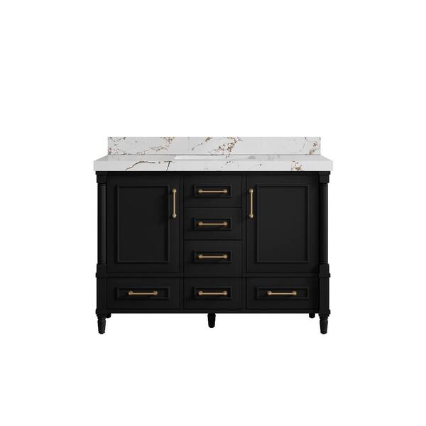 Willow Collections Hudson 48 in. W x 22 in. D x 36 in. H Single Sink Bath Vanity in Black with 2 in. Viola Brown qt. Top