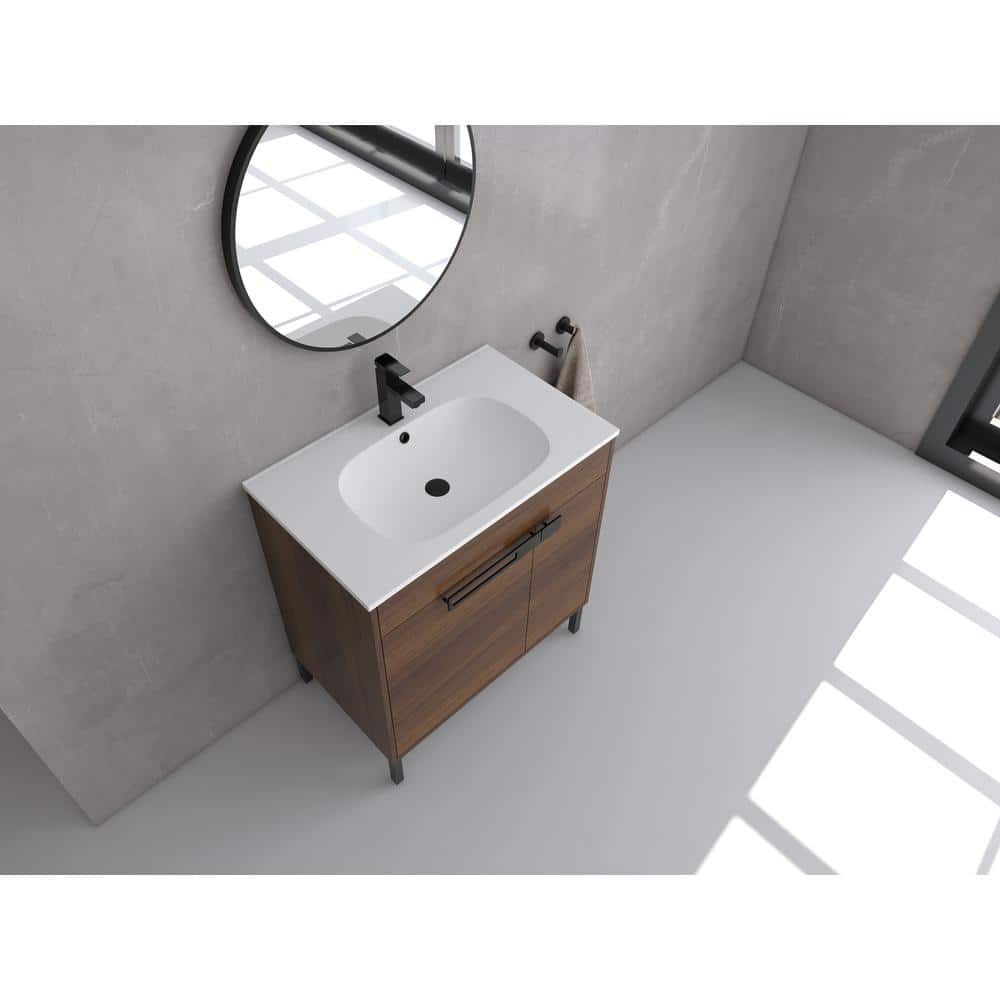 Natural Wood Brown Plywood Freestanding Sink Vanity with White SMC Top