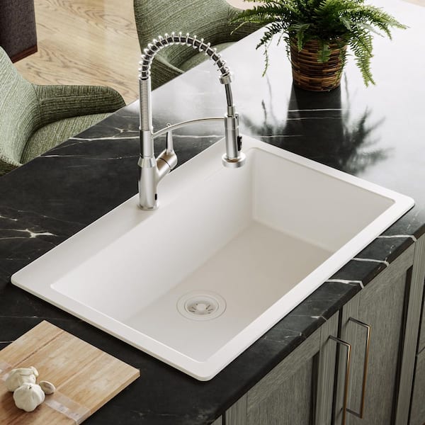 QT-812 Quartz 33 in. Large Single Bowl Drop-In Kitchen Sink in White
