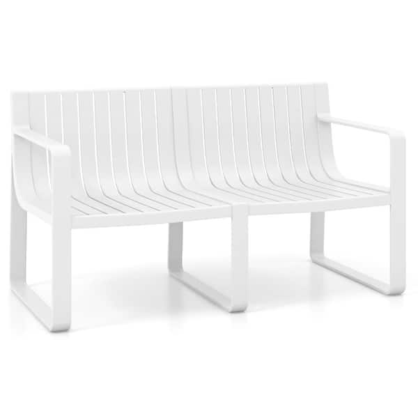 SKONYON Weather-Resistant Plastic 2-Person Outdoor Bench with Curved ...