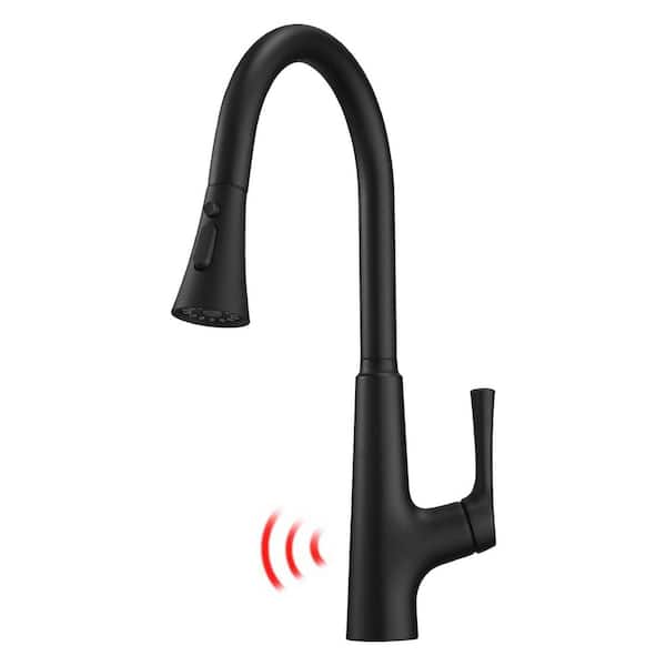 FLG 1-Handle Touchless Kitchen Sink Faucet With Pull Down Sprayer Kitchen Faucets Smart 1-Hole Hand-Free Taps Matte Black