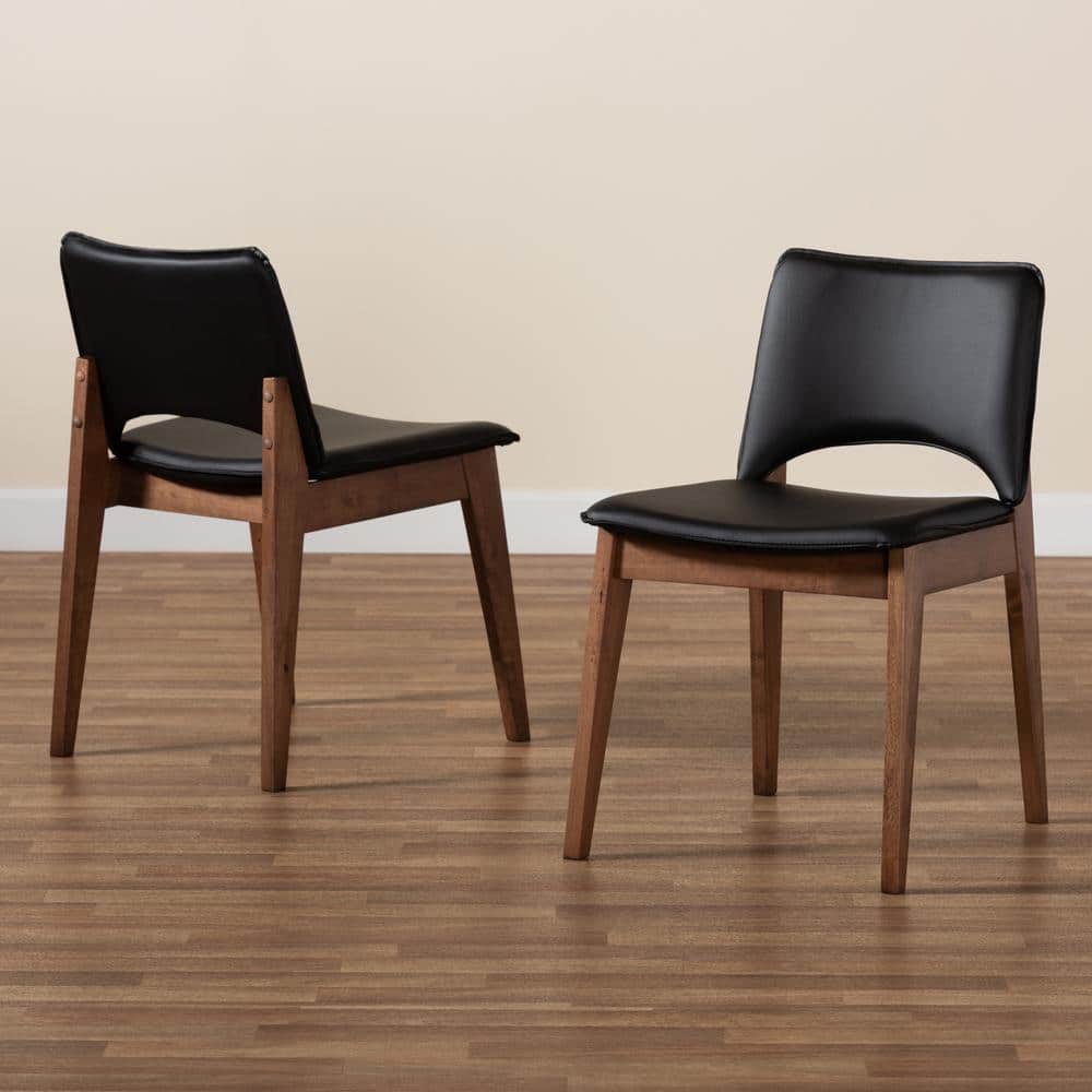 Mid-Century Chic Afton Black Faux Leather & Walnut Wood Arm Chair