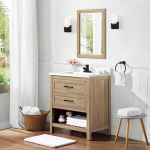 Autumn 30 in. W Bath Vanity Cabinet in Weathered Tan with Vanity Top in White with White Basin