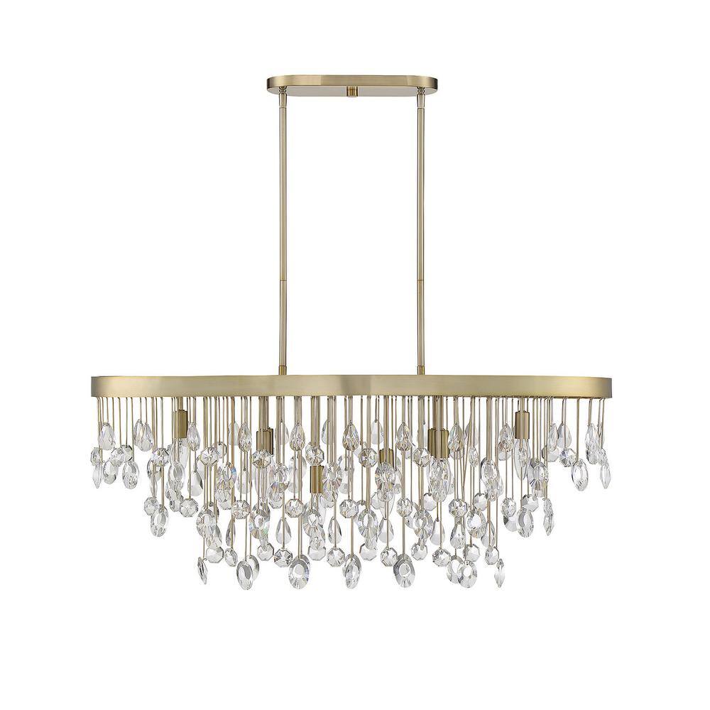 Livorno Noble Brass 8-Light Linear Chandelier with Clear Faceted Crystals