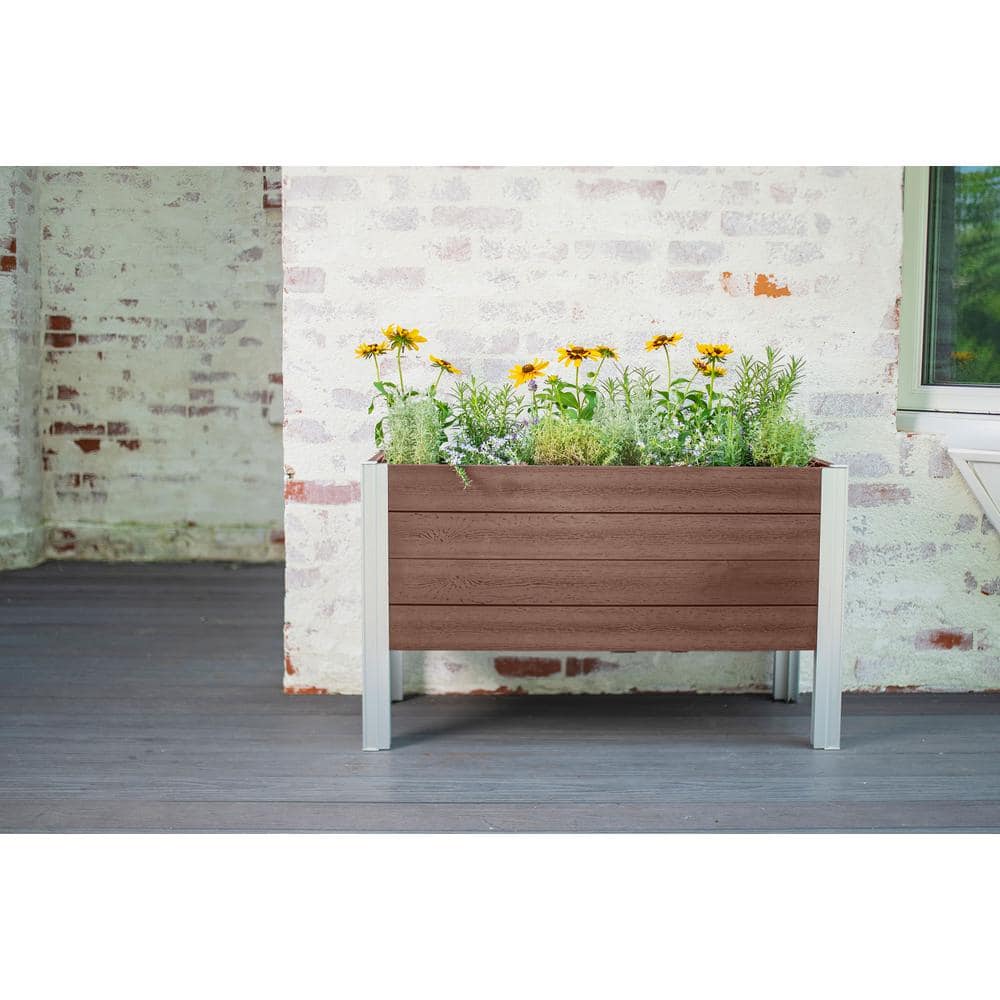 Espresso Brown Vinyl Elevated Garden Planter with Trellis