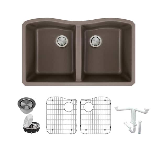 Transolid Aversa All-in-One Undermount Granite 32 in. Equal Double Bowl Kitchen Sink in Espresso