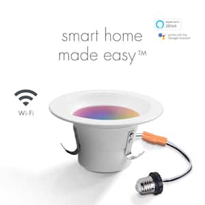 Wi-Fi Smart 4 in. 10-Watt LED Color Changing RGB Tunable White Retrofit Recessed Light Trim, No Hub Required