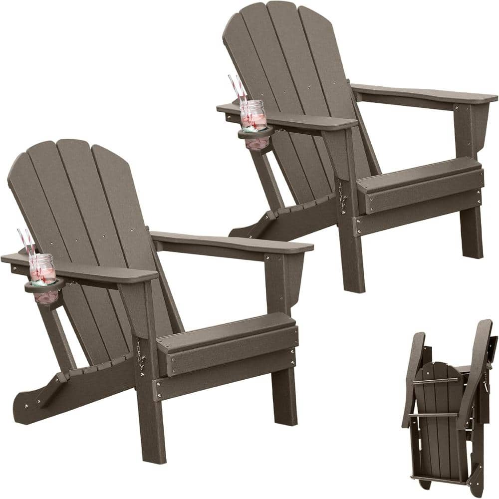 HDPE Folding Adirondack Chair with Cup Holder, Outdoor Patio Lawn Fire Pit Chair - Brown price history on PriceWatchPro