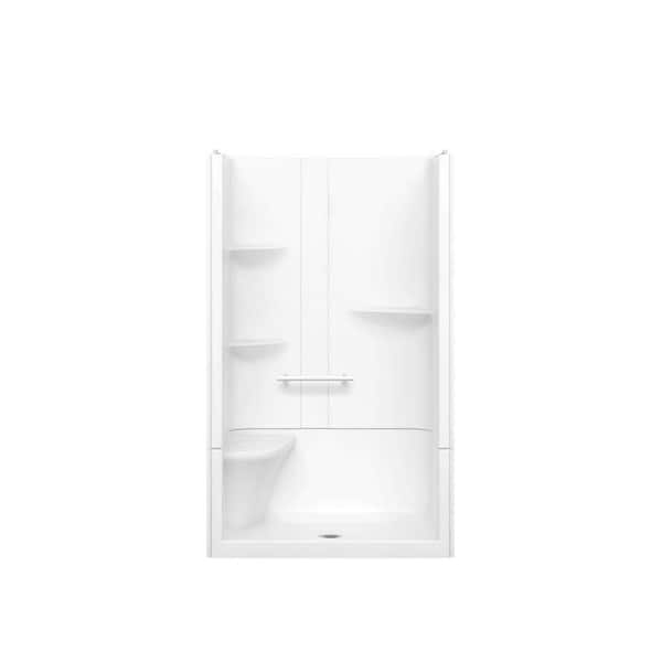 MAAX Camelia 48 in. x 34 in. x 79 in. Alcove Shower Stall with Center Drain Base and Left-Hand Seat in White
