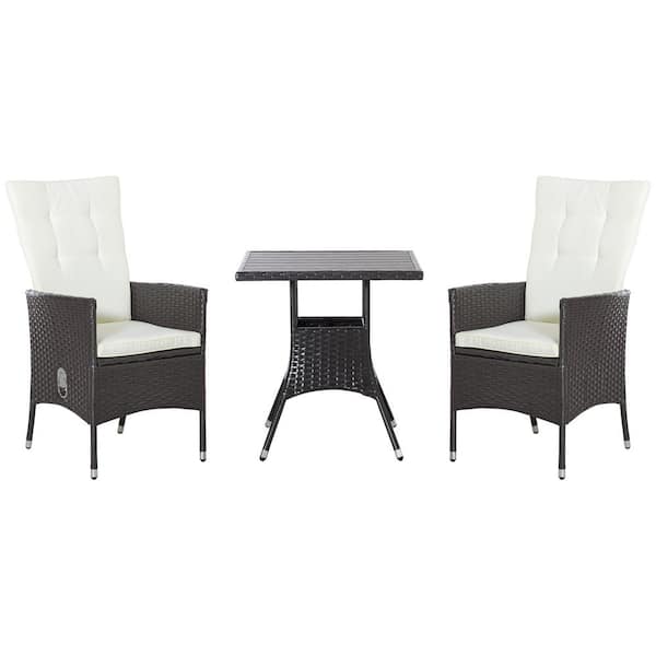 FORCLOVER 3-Piece Wicker Patio Conversation Bistro Set with Cream White Cushions