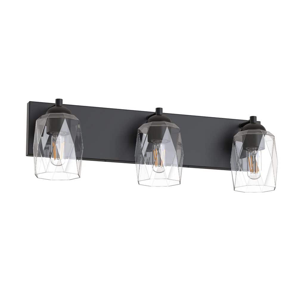 22 in. 3-Light Black Modern Vanity Light, Unique Cylinder Glass Shade Bathroom Mirror Wall Fixture price history on PriceWatchPro