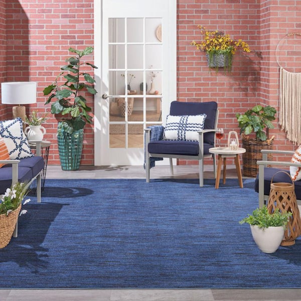Essentials 9 ft. x 12 ft. Solid Midnight Blue Contemporary Indoor/Outdoor Patio Area Rug