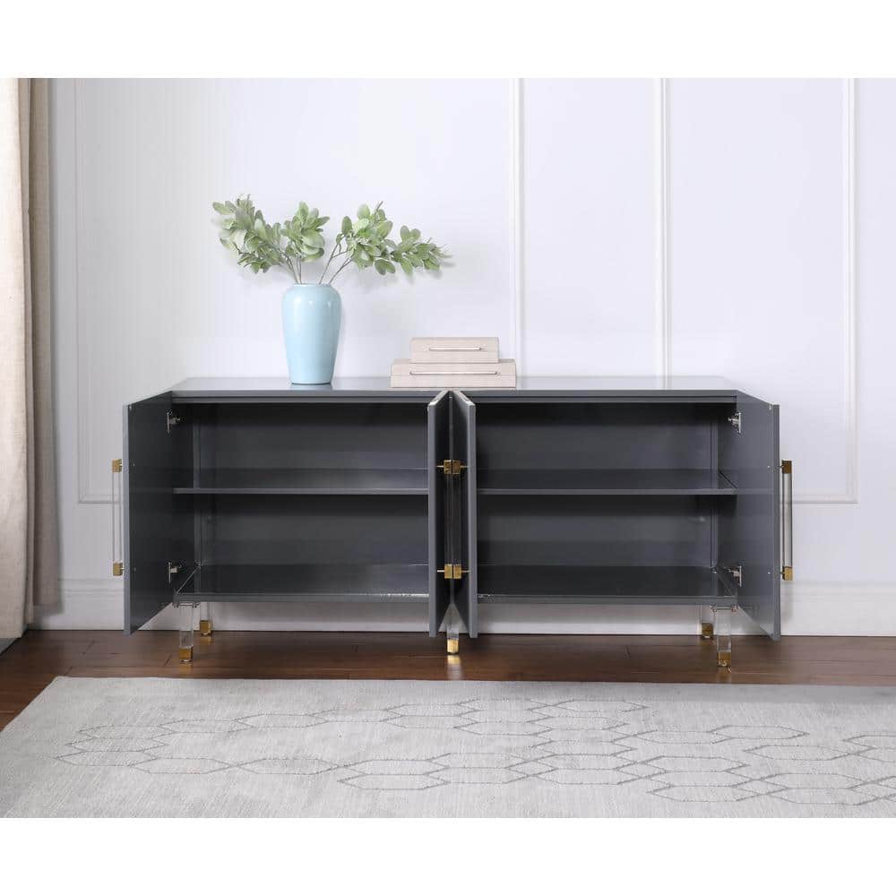 Fenella 65" Gray and Gold Modern Wood Sideboard