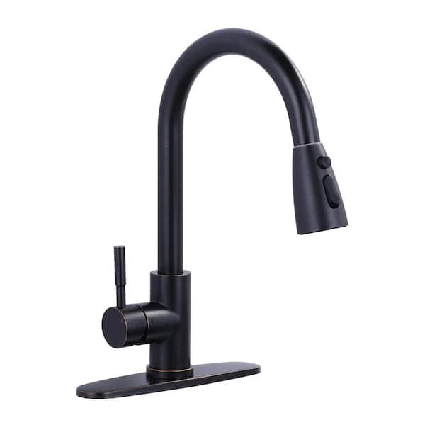 IVIGA Stainless Steel Single Handle Pull Down Sprayer Kitchen Faucet w/ 3-Mode Advanced Spray, Deckplate in Oil Rubbed Bronze