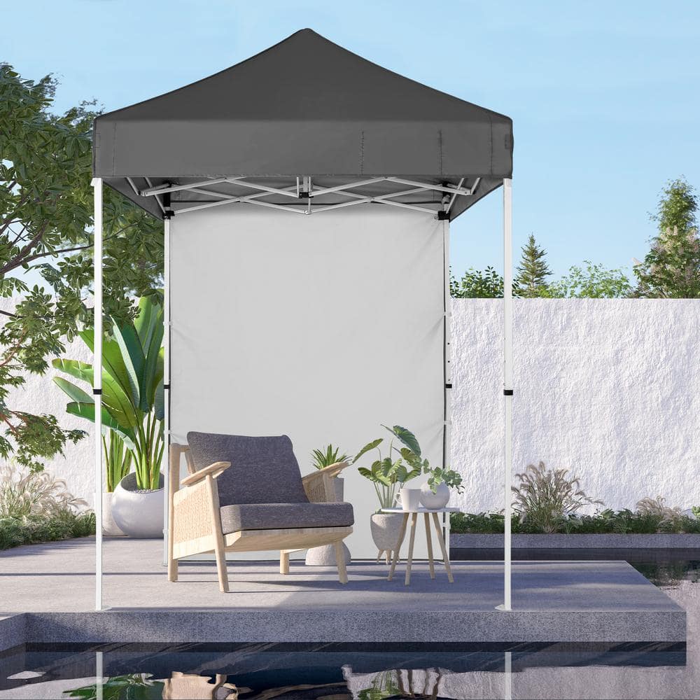 Gray and White Adjustable Steel Pop-Up Canopy Tent with Sunwall