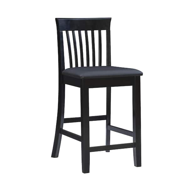 Linon Home Decor Groovi 24 in. Black Ladder Back Wood Craftsman Counter Stool with Vinyl Seat