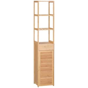 12.5 in. W x 11.75 in. D x 64.25 in. H Yellow Bamboo Floor Cabinet Linen Cabinet with Drawer in Natural