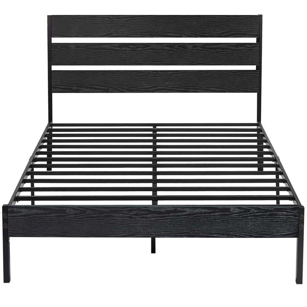 VECELO Full Bed Frame ，Black Metal Frame Full Platform Bed With Modern ...