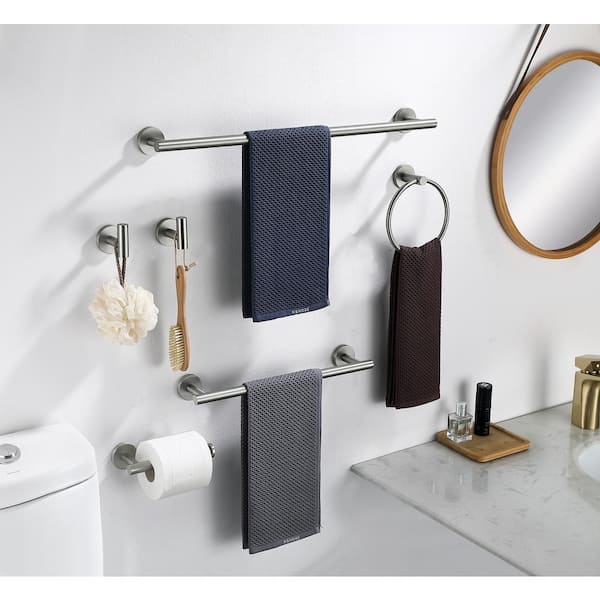 Wall Mounted 3-Piece Bath Hardware Set with Towel Bar Towel Hooks Mounting Hardware in Brushed Nickel