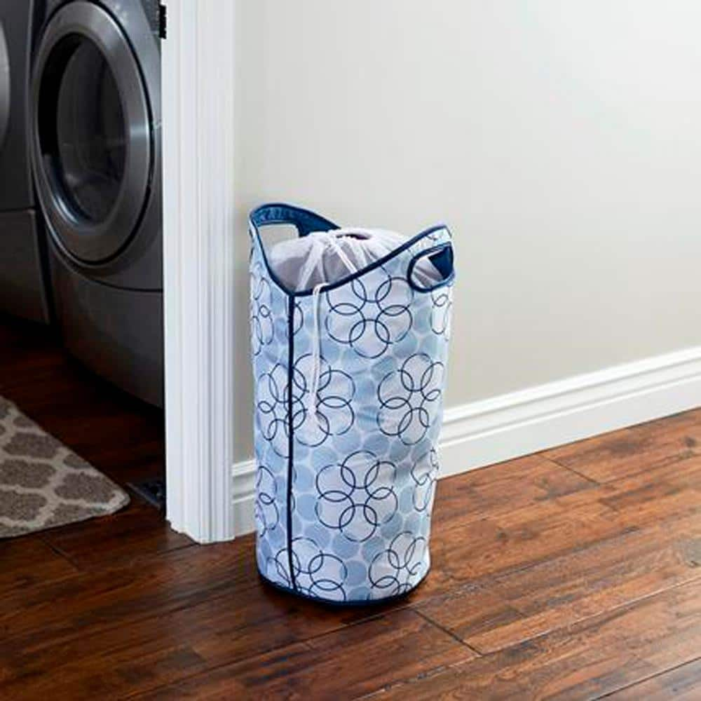 22 Inch Collapsible Laundry Basket with Drawstring Closure, Round  Freestanding Clothes Hamper