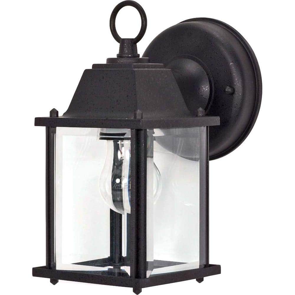 1-Light Outdoor Textured Black Wall Lantern Cube Lantern with Clear Beveled Glass price history on PriceWatchPro