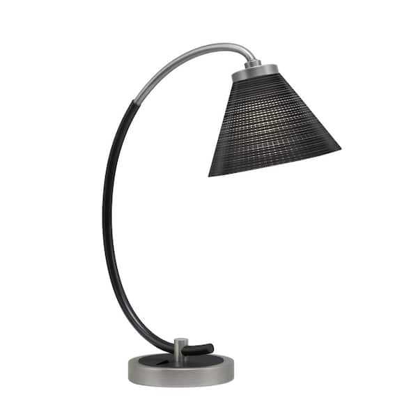 Unbranded Delgado 18.25 in. Graphite and Matte Black Desk Lamp, Piano Desk Lamp, with Black Matrix Glass Shade