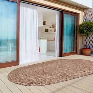 Braided Brick-White 5 ft. x 8 ft. Reversible Transitional Polypropylene Indoor/Outdoor Area Rug