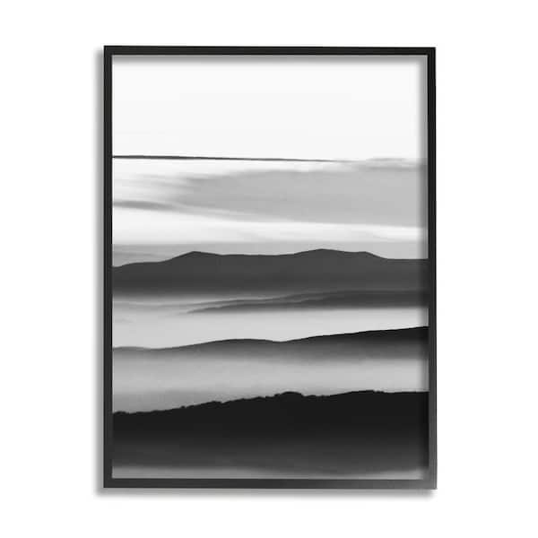 Stupell Industries "Misty Clouds Eerie Mountain Landscape Black White" by Design Fabrikken Framed Nature Wall Art Print 16 in. x 20 in.
