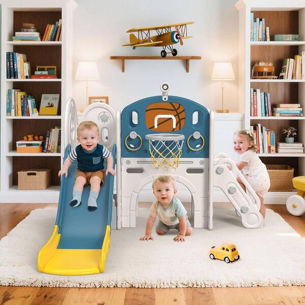 SEEUTEK 9-in-1 Toddler Slide Playset-Ring Toss, Basketball Hoop