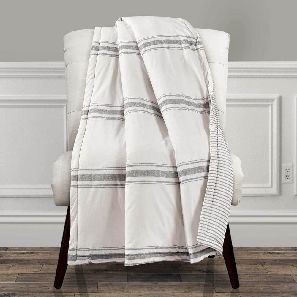 Farmhouse 50 in. x 60 in. Stripe Gray Cotton Woven Throw Blanket