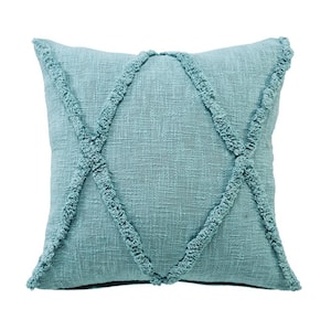 Rhea Solid Blue Diamond Tufted Poly-fill 20 in. x 20 in. Cotton Throw Pillow