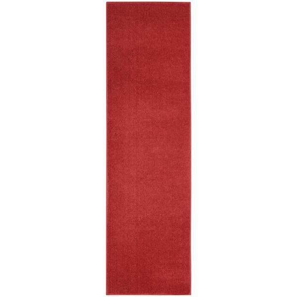 Nourison Essentials 2 ft. x 6 ft. Brick Red Kitchen Runner Solid Contemporary Indoor/Outdoor Patio Area Rug