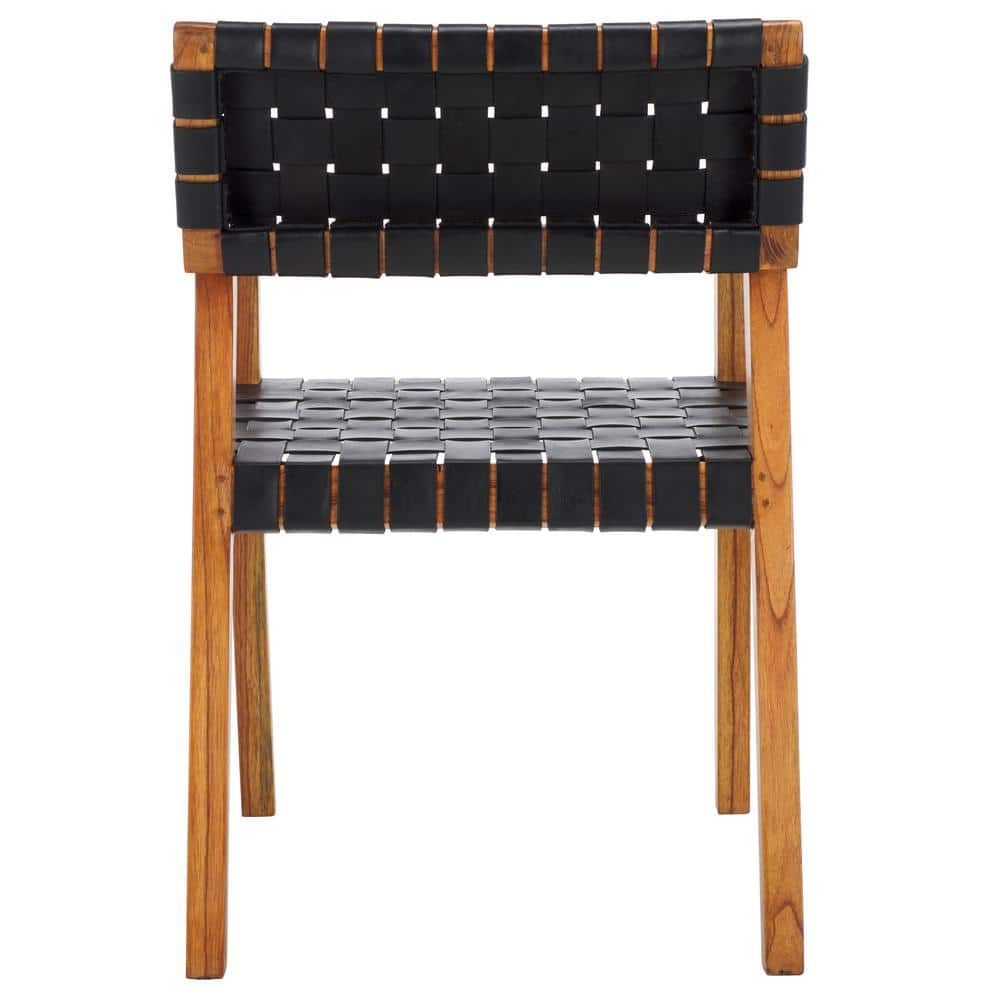 Cire Black Leather and Natural Wood Side Chair