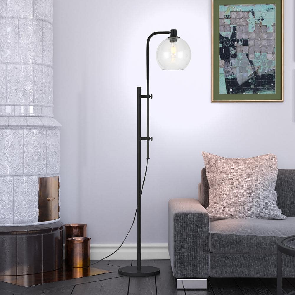 Adjustable Bronze Floor Lamp with Seeded Glass Shade