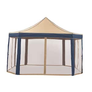 13 ft. x 10 ft. Brown Outdoor Patio Pop-Up Octagonal Canopy Gazebo Tent with Mosquito Netting