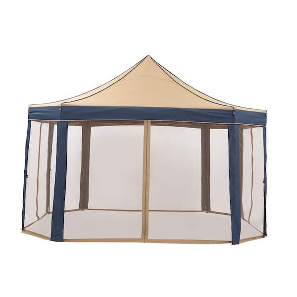 Tatayosi 13 ft. x 10 ft. Brown Outdoor Patio Pop-Up Octagonal Canopy Gazebo Tent with Mosquito Netting