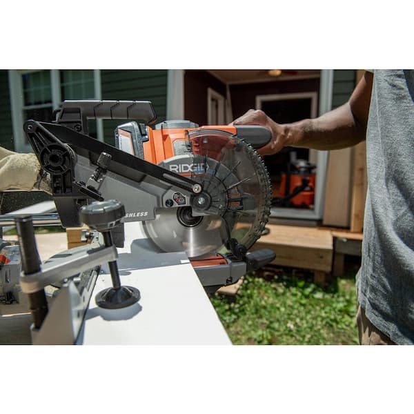RIDGID - 18V Brushless Cordless 7-1/4 in. Dual Bevel Sliding Miter Saw with 18V Lithium-Ion 4.0 Ah Battery (2-Pack)