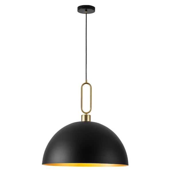 LWYTJO 19.7 in. 1-Light Black Modern Metal Single Pendant Light with Wrought Iron Accents for Living Room Entryway Foyer