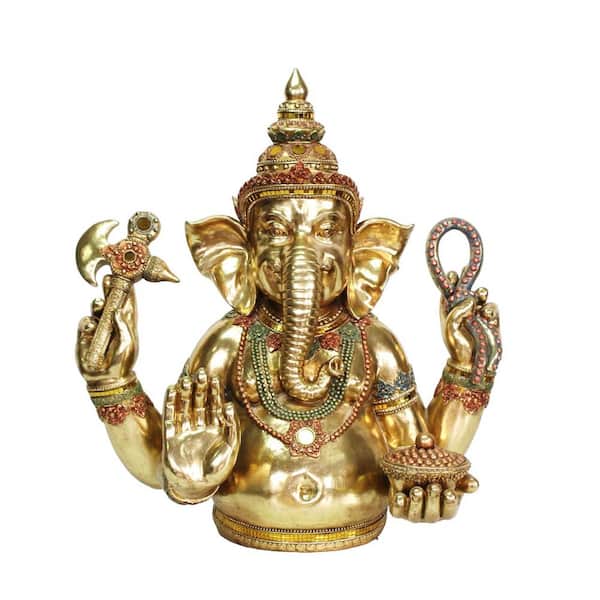25.2 in. Tall Ornate in Gold Polyresin Ganesh Statue