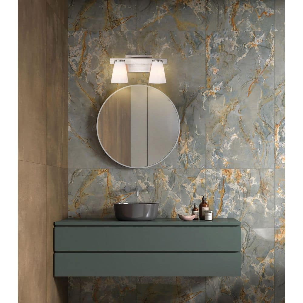 Royale 14.63 in. 2-Light Brushed Nickel Vanity Light with Ribbed White Glass Shade price history on PriceWatchPro