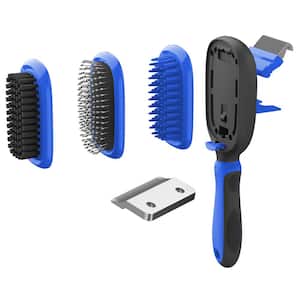Conversion 5-in-1 Interchangeable Dematting and Deshedding Bristle Pin and Massage Grooming Pet Comb Blue