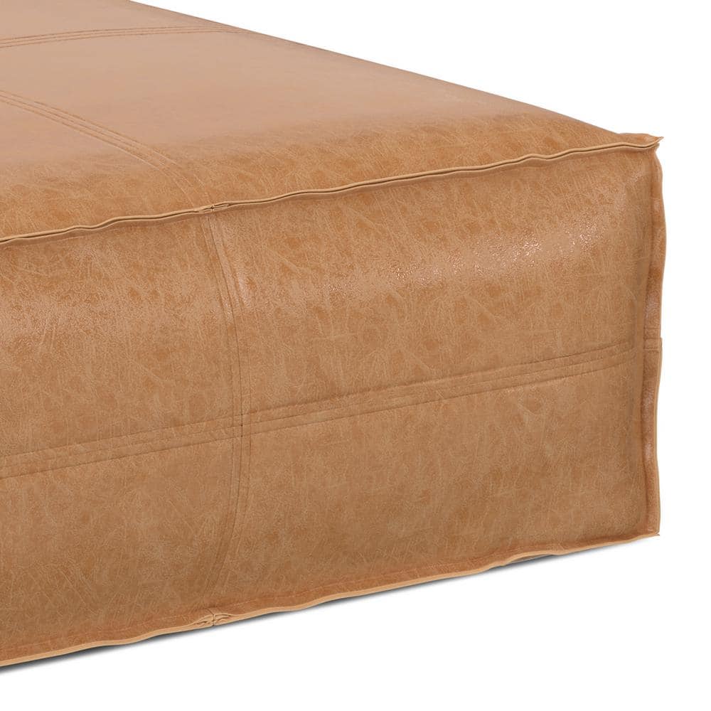 Brody Distressed Brown Faux Leather Square Pouf