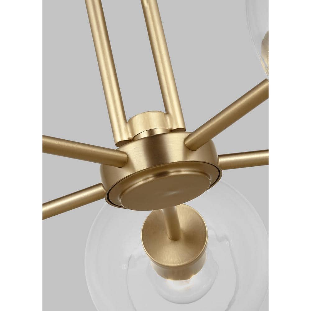 Codyn Satin Brass Sputnik 5-Light Chandelier with Clear Glass Shades