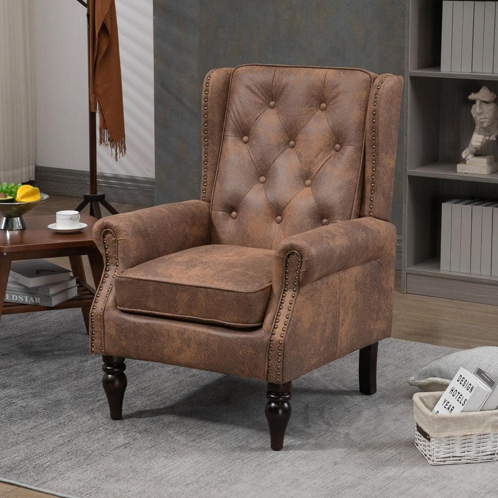 LuxComfort Upholstered Microsuede Accent Chair with Nailhead Trim - Coffee