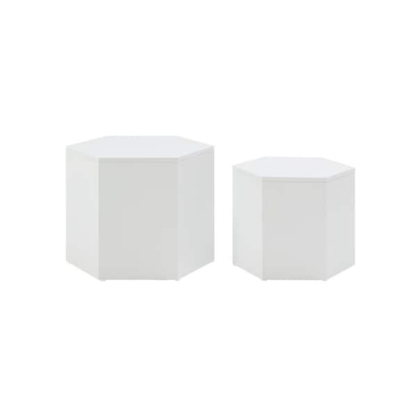 CSC DECOR INC 19 in. White Hexagon MDF Coffee Table Set of 2 Side Table Coffee Table Stackable End Table Nesting Table Bedside Table