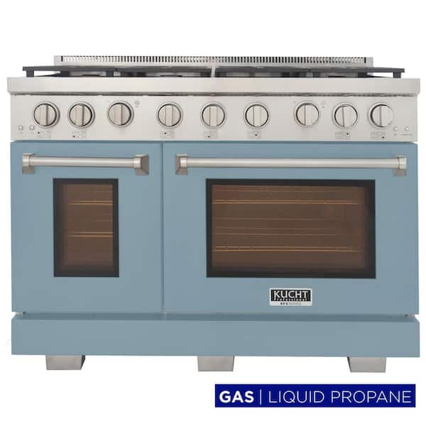 Professional 48 in. 6.7 cu. ft. Double Oven Gas Range 7 Burners Freestanding Propane Gas Range in Light Blue